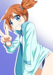 Rule 34 | 1girl, absurdres, blue eyes, blush, breasts, creatures (company), game freak, highres, looking at viewer, misty (pokemon), negimiso1989, nintendo, orange hair, pokemon, pokemon hgss, pokemon rgby, short hair, side ponytail, smile, solo, swimsuit, v