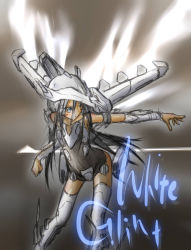 Rule 34 | 1girl, armored core, armored core: for answer, female focus, from software, gradient background, highres, long hair, mecha musume, solo, standing, white glint