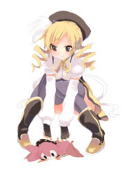 Rule 34 | 10s, :t, ass, blonde hair, breasts, charlotte (madoka magica), detached sleeves, drill hair, hat, large breasts, magical girl, mahou shoujo madoka magica, mahou shoujo madoka magica (anime), pout, puffy sleeves, ribbon, sora to umi, striped clothes, striped legwear, striped thighhighs, thighhighs, tomoe mami, vertical-striped clothes, vertical-striped thighhighs, yellow eyes, zettai ryouiki