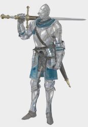 Rule 34 | absurdres, armor, belt, blue tabard, chainmail, elden ring, full armor, greatsword, highres, holding, holding sword, holding weapon, knight, nslacka, over shoulder, plate armor, scabbard, sheath, sword, tabard, tarnished (elden ring), weapon, weapon over shoulder