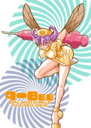 Rule 34 | 1girl, bee, bee girl, bent over, breasts, breasts apart, bug, capcom, heart, bug, arthropod girl, insect wings, large breasts, large syringe, midnight bliss, monster girl, nurse, oversized object, purple eyes, purple hair, q-bee, solo, syringe, vampire (game), wings