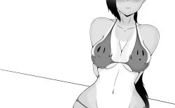Rule 34 | 1girl, absurdres, bad deviantart id, bad id, bikini, closed mouth, greyscale, highres, monochrome, original, self-upload, simple background, sketch, swimsuit, tan, tanline, white background, ztexdixi
