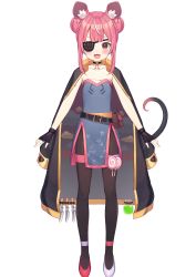 Rule 34 | 1girl, absurdres, animal ear fluff, animal ears, asymmetrical footwear, bad id, bad twitter id, black choker, black gloves, candy, cape, choker, collarbone, commentary, english commentary, fingerless gloves, flat chest, food, gloves, highres, kirihime ria, knife, light blush, lollipop, mismatched footwear, mouse ears, nam (nam990902), official art, one eye covered, open hands, open mouth, pink hair, potion, second-party source, solo, standing, thief, thigh strap, tsunderia, virtual youtuber, white background
