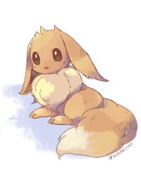 Rule 34 | animal focus, brown eyes, commentary request, creature, creatures (company), eevee, full body, game freak, gen 1 pokemon, highres, kotone11152, looking to the side, lying, nintendo, no humans, open mouth, pokemon, pokemon (creature), solo, twitter username