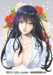 Rule 34 | 1girl, black hair, breasts, cleavage, highres, large breasts, long hair, looking at viewer, mito amatsu, open clothes, open shirt, original