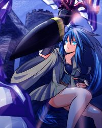 Rule 34 | 1girl, armory arm, arms aid, bad id, bad pixiv id, blue eyes, blue hair, castle, duel monster, eria the water charmer, gungnir dragon of the ice barrier, matching hair/eyes, nanahoshi kou, robe, shield, solo, underwater, yu-gi-oh!, yu-gi-oh! duel monsters