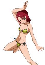 Rule 34 | 00s, 1girl, absurdres, barefoot, bikini, feet, fighting stance, green eyes, highres, hisayuki hirokazu, juliet nao zhang, my-otome, nail polish, non-web source, red hair, red nails, solo, spider web print, stance, swimsuit, vector trace