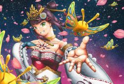 Rule 34 | 1girl, absurdres, aqua eyes, artist name, artist request, bare shoulders, black hair, bridal gauntlets, bug, butterfly, cherry blossoms, choker, collarbone, detached sleeves, female focus, flower, green eyes, hair flower, hair ornament, hair rings, highres, insect, japanese clothes, kurosawa dia, level5ked, long hair, looking at viewer, looking back, love live!, love live! school idol festival, love live! sunshine!!, mole, mole under mouth, night, petals, ponytail, reaching, reaching towards viewer, smile, solo, sparkling eyes, strapless, tiara, very long hair