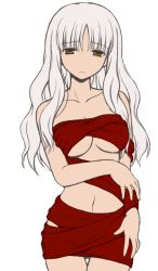Rule 34 | 1girl, breasts, caren hortensia, colorized, fate/hollow ataraxia, fate/stay night, fate (series), flat color, long hair, micke johansson, no nose, parted hair, simple background, solo, source request, white background, white hair, yellow eyes