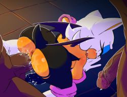 Rule 34 | 1girl, 2boys, animal ears, anus, ass, bat ears, bat tail, bat wings, eyelashes, furry, gloves, half-closed eyes, hecticarts, hetero, multiple boys, open mouth, penis, profile, pussy, pussy juice, rouge the bat, saliva, sex, sonic (series), tail, torn clothes, uncensored, vaginal, veins, veiny penis, white gloves, wings