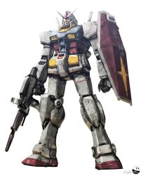 Rule 34 | beam rifle, clenched hand, energy gun, gun, gundam, highres, holding, holding gun, holding shield, holding weapon, magmastudio, mecha, mobile suit, mobile suit gundam, no humans, robot, rx-78-2, science fiction, shield, solo, standing, v-fin, weapon, white background