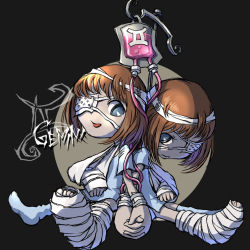 Rule 34 | bandages, blue eyes, brown hair, cast, copyright request, happy, holding hands, ii, iv unit, personification, sad, siblings, twins, ume (illegal bible), zodiac