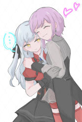 Rule 34 | ..., 2girls, bang dream!, bang dream! it&#039;s mygo!!!!!, black gloves, black jacket, black skirt, blue hair, cheek-to-cheek, closed eyes, closed mouth, collared shirt, commentary, cowboy shot, earrings, gloves, grey jacket, hand on another&#039;s arm, hand on another&#039;s shoulder, heads together, heart, highres, jacket, jewelry, long hair, multiple girls, red shirt, red shorts, red thighhighs, see-through, see-through sleeves, shirt, shorts, skirt, solo, spoken ellipsis, symbol-only commentary, thighhighs, togawa sakiko, tuxedo, white background, yellow eyes, yuri, yuutenji nyamu, zaopotato