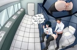Rule 34 | 1boy, 1girl, absurdres, alternate costume, anal, anal fingering, anus, ass, bathroom, black thighhighs, blush, breast press, breasts, clothed male nude female, clothed sex, clothes, curvy, english text, eyeshadow, fingering, from behind, fubuki (one-punch man), green eyes, green hair, hetero, highres, huge ass, huge breasts, large breasts, looking back, makeup, masturbation, mature female, mature male, nude, nyalinch, one-punch man, open mouth, pale skin, perspective, public indecency, pussy, saitama (one-punch man), school, school uniform, short hair, skirt, stealth sex, superhero costume, thick thighs, thighhighs, thighs, toilet, upper body, wide hips, wig, zettai ryouiki