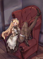 Rule 34 | 1girl, 2022, absurdres, azur lane, ball gag, bdsm, black gloves, blonde hair, blue eyes, bondage, bound, breasts, brown pantyhose, center opening, chinese commentary, dated, dress, flower, full body, gag, gagged, gloves, high heels, highres, key, long hair, nero augustus, official alternate costume, on chair, pantyhose, remote control vibrator, restrained, see-through, see-through dress, sex toy, shibari, shoes, sleeveless, sleeveless dress, small breasts, solo, two-tone dress, vanguard (azur lane), vanguard (half-hearted masquerade) (azur lane), vibrator, white dress, white flower, wiffle gag