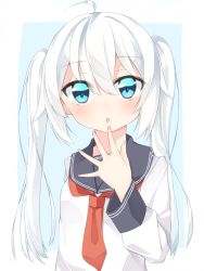Rule 34 | 10s, 1girl, alternate hairstyle, bad id, bad pixiv id, black sailor collar, blue eyes, hair between eyes, hibiki (kancolle), kantai collection, long hair, long sleeves, neckerchief, open mouth, rateratte, red neckerchief, sailor collar, school uniform, serafuku, silver hair, solo, twintails