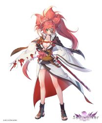 Rule 34 | 1girl, arc system works, armor, baiken, baiken (cosplay), big hair, black jacket, black kimono, breasts, chii aruel, cleavage, cosplay, eyepatch, facial tattoo, greaves, green eyes, guilty gear, guilty gear strive, highres, jacket, jacket on shoulders, japanese clothes, kataginu, katana, kimono, large breasts, long hair, looking at viewer, multicolored clothes, multicolored kimono, official art, one-eyed, open clothes, open kimono, pink hair, samurai, sandals, scar, scar across eye, solo, soulworker, standing, sword, tattoo, torn sleeve, weapon, white kimono