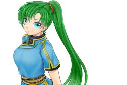 Rule 34 | 1girl, bad id, bad pixiv id, blue eyes, earrings, fire emblem, fire emblem: the blazing blade, green hair, high ponytail, jewelry, long hair, lyn (fire emblem), nintendo, ponytail, renka (1680892), simple background, smile, solo, white background