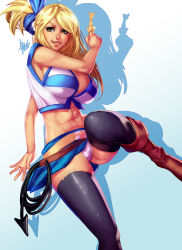 Rule 34 | 1girl, abs, absurdres, blonde hair, blue skirt, boots, breasts, brown eyes, brown footwear, crop top, fairy tail, female focus, highres, holding, key, large breasts, lips, long hair, looking at viewer, looking to the side, lucy heartfilia, microskirt, midriff, navel, panties, pantyshot, parted lips, pink panties, ponytail, shadow, shiny clothes, shirt, side ponytail, skindentation, skirt, sleeveless, sleeveless shirt, smile, solo, topsu, underwear