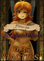 Rule 34 | 1girl, breasts, censored, censored by text, convenient censoring, copyright name, felarya, female pubic hair, karbo, looking at viewer, navel, nipples, nude, one eye closed, orange hair, pointy ears, pubic hair, smile, solo, standing, subeta, tongue, tongue out, wink