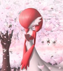 Rule 34 | + +, 1girl, ^ ^, absurdres, alternate color, alternate shiny pokemon, artist name, black eyes, blush, blush stickers, bob cut, cherry blossoms, closed eyes, colored skin, cowboy shot, creatures (company), cutiefly, day, female focus, flat chest, flower, game freak, gardevoir, gen 3 pokemon, gen 7 pokemon, hair over one eye, happy, head down, highres, multicolored skin, nintendo, one eye covered, open mouth, outdoors, own hands together, petals, pink background, pink flower, pokemon, pokemon (creature), red hair, red skin, ribombee, short hair, smile, solo focus, standing, tree, two-tone skin, u u, v arms, void (starvoid7), watermark, white skin
