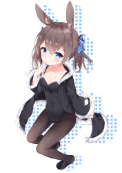 Rule 34 | 1girl, absurdres, animal ears, black coat, black leotard, blue eyes, bow, breasts, brown hair, brown pantyhose, cleavage, coat, collarbone, covered navel, fake animal ears, fur trim, fuyuki030, hair bow, highres, leotard, loafers, long hair, looking at viewer, medium breasts, open clothes, open coat, original, pantyhose, playboy bunny, rabbit ears, rabbit girl, shoes, solo, twintails