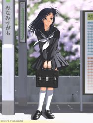 Rule 34 | 1girl, bag, pleated skirt, school bag, school uniform, serafuku, skirt, solo, spring (season)