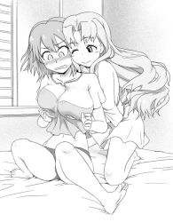 Rule 34 | 00s, 2girls, aria (seiken no blacksmith), bad id, bad pixiv id, barefoot, blush, grabbing another&#039;s breast, breasts, cecily cambell, grabbing, greyscale, large breasts, long hair, monochrome, multiple girls, og (pixiv), og (tofukoz0), panties, seiken no blacksmith, surprised, underwear, yuri