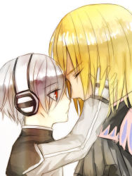 Rule 34 | 2boys, blonde hair, capelet, ascot, dress, closed eyes, grey hair, hairband, hand on another&#039;s face, jacket, lambda, multiple boys, red eyes, richard (tales), short hair, tales of (series), tales of graces
