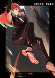 Rule 34 | 1girl, absurdres, barefoot, feet, highres, hololive, hololive english, light blush, long hair, looking at viewer, orange hair, parted lips, pompmaker1, red eyes, smile, soles, stirring, swinging, takanashi kiara, toes, virtual youtuber