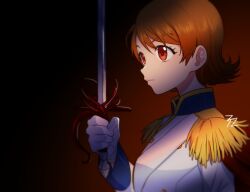 Rule 34 | 1girl, digimon, female focus, orange eyes, orange hair, solo, sword, takenouchi sora, weapon
