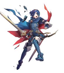 Rule 34 | 1girl, blue eyes, blue hair, broken mask, cape, falchion (fire emblem), fingerless gloves, fire emblem, fire emblem awakening, fire emblem heroes, full body, gloves, highres, holding, holding sword, holding weapon, injury, jewelry, lucina (fire emblem), maiponpon, marth (fire emblem awakening), mask, matching hair/eyes, nintendo, official art, open mouth, princess, ryona, sheath, short hair, solo, standing, sword, thighhighs, tiara, torn clothes, transparent background, weapon