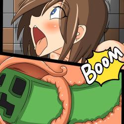 Rule 34 | 1boy, 1girl, ass, breasts, brown hair, cum, dr. bug, large breasts, minecraft, nipples, open mouth, sex, short hair, steve (minecraft), vaginal