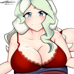Rule 34 | 2girls, absurdres, blue eyes, bra, breast press, breasts, diana cavendish, female pov, highres, large breasts, little witch academia, long hair, looking at viewer, multicolored hair, multiple girls, panties, pov, red bra, red panties, simple background, t-mimi, underwear, white background
