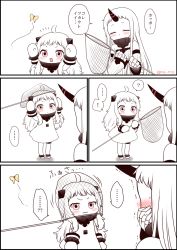 Rule 34 | !, ..., 10s, 2girls, ?, abyssal ship, ahoge, blush, bug, butterfly, claws, comic, covered mouth, detached sleeves, horns, insect, kantai collection, long hair, migu (migmig), mittens, monochrome, multiple girls, northern ocean princess, seaport princess, simple background, single horn, spoken ellipsis, spoken exclamation mark, spoken question mark, translation request, trembling, wavy mouth, you&#039;re doing it wrong