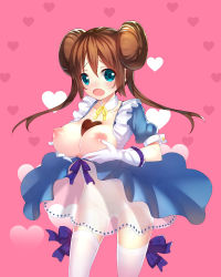 Rule 34 | 10s, 1girl, bad id, bad pixiv id, between breasts, blue eyes, blush, breasts, breasts out, brown hair, candy, chocolate, chocolate heart, creatures (company), double bun, dress, food, game freak, gloves, hair bun, heart, heart background, large breasts, long hair, looking at viewer, nintendo, nipples, open mouth, pokemon, pokemon bw2, ririko (zhuoyandesailaer), rosa (pokemon), see-through, simple background, solo, thighhighs, twintails, uncensored, white gloves, white thighhighs
