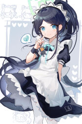 Rule 34 | &lt;key&gt; (robot) (blue archive), 4girls, apron, aris (blue archive), aris (maid) (blue archive), arm behind back, black dress, black hair, blue archive, blue bow, blue bowtie, blue eyes, blue heart, blush, bow, bowtie, chibi, chibi inset, closed mouth, collared dress, commentary, dress, finger to mouth, frilled apron, frills, green halo, hakuto kinkinko, halo, heart, highres, long hair, maid, maid apron, maid headdress, midori (blue archive), midori (maid) (blue archive), momoi (blue archive), momoi (maid) (blue archive), multiple girls, official alternate costume, pantyhose, ponytail, puffy short sleeves, puffy sleeves, short sleeves, smile, solo focus, speech bubble, spoken heart, very long hair, white apron, white pantyhose, wrist cuffs, yuzu (blue archive), yuzu (maid) (blue archive)