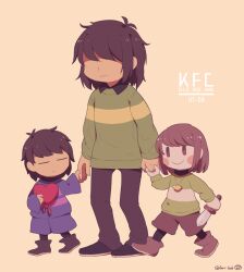 Rule 34 | 3others, antenna hair, artist name, black footwear, black pantyhose, black shirt, boots, brown footwear, brown hair, brown pants, brown shorts, chara (undertale), character name, child, closed eyes, closed mouth, collared shirt, commentary, deltarune, english commentary, frisk (undertale), full body, green sweater, hand up, heart, holding, holding hands, holding knife, knife, kris (deltarune), lari-lab, long sleeves, looking at another, multiple others, pants, pantyhose, puffy long sleeves, puffy sleeves, purple shorts, purple sweater, red eyes, shirt, shoes, short hair, shorts, simple background, single stripe, smile, standing, striped clothes, striped sweater, sweater, turtleneck, turtleneck sweater, undertale, walking, wide sleeves, yellow background