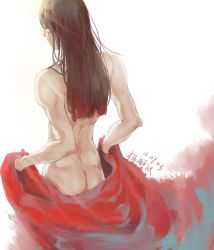 Rule 34 | 1boy, ass, back, bad id, bad pixiv id, black hair, blanke, blanket, brown hair, fate/zero, fate (series), from behind, long hair, lord el-melloi ii, male focus, nude, aged up, solo, undressing, waver velvet, yamers