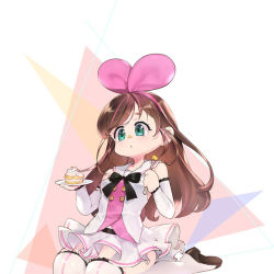 Rule 34 | 1girl, anniversary, bare shoulders, black bow, black bowtie, boots, bow, bowtie, breasts, brown hair, buttons, chestnut mouth, commentary request, detached sleeves, double-breasted, eating, eyelashes, fork, green eyes, hairband, hands up, holding, holding fork, holding plate, kizuna ai, kizuna ai inc., lace-trimmed boots, lace trim, long hair, long sleeves, miniskirt, multicolored hair, open mouth, orry, pink hair, pink hairband, plate, pleated skirt, raised eyebrows, sailor collar, short eyebrows, sitting, skirt, small breasts, solo, streaked hair, swept bangs, thick eyebrows, thigh boots, thighhighs, two-tone hair, virtual youtuber, wariza, wavy hair, white footwear, white sailor collar, white skirt
