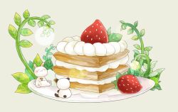 Rule 34 | abaoyin, cream, dessert, food, food focus, fruit, no humans, original, painttool sai (medium), panda, plant, plate, rabbit, simple background, sitting, strawberry