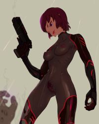 Rule 34 | bodysuit, breasts, cameltoe, cleft of venus, covered erect nipples, ghost in the shell, ghost in the shell arise, highres, impossible clothes, kusanagi motoko, moke-re-mubenbe, nipples, pubic hair, see-through, skin tight, tagme