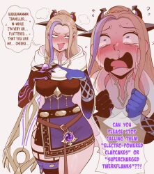 Rule 34 | blonde hair, blush, braid, english text, fjern thorden (nyantcha), genshin impact, hair ornament, highres, looking at viewer, mole, mole under mouth, multicolored hair, nyantcha, original, parted bangs, snot, speech bubble, streaked hair, tears, tongue, two-tone hair