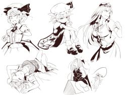 Rule 34 | 6+girls, apron, ascot, asutora, bare legs, bat wings, blush, bobby socks, bow, braid, brooch, clenched hands, closed mouth, dress, flandre scarlet, flying sweatdrops, greyscale, hair bow, hat, hat ribbon, head wings, hong meiling, izayoi sakuya, jewelry, knees up, koakuma, long hair, looking at viewer, looking down, lying, miniskirt, mob cap, monochrome, multiple girls, necktie, on back, open mouth, patchouli knowledge, pointy ears, puffy sleeves, remilia scarlet, ribbon, shibari, shibari over clothes, shoes, side ponytail, sitting, skirt, skirt set, smile, socks, star (symbol), sweatdrop, touhou, twin braids, vest, waist apron, whip, whipping, wings, wooden horse, wrist cuffs