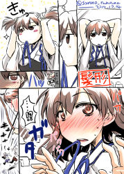 Rule 34 | + +, 10s, 2girls, adjusting hair, alternate hairstyle, aoba (kancolle), blush, bow (weapon), camera, embarrassed, hair down, jitome, kaga (kancolle), kantai collection, long hair, mirror, mouth hold, multiple girls, muneate, open mouth, paparazzi, peeking out, pink hair, ribbon, takana shinno, translation request, twintails, tying hair, weapon