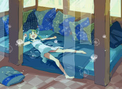 Rule 34 | 1girl, aano (10bit), air bubble, bed, bed sheet, blanket, blue hair, bubble, dress, heartcatch precure!, indoors, jellyfish, kurumi erika, long hair, lying, on back, on bed, open mouth, pillow, precure, signature, sleeping, sleeveless, sleeveless dress, snoring, solo, submerged, sundress, teeth, underwater, upper teeth only