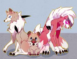 Rule 34 | 10s, animal ears, claws, creatures (company), dog, dog ears, dog tail, evolutionary line, game freak, gen 7 pokemon, lycanroc, lycanroc (midday), lycanroc (midnight), mohawk, nintendo, no humans, pokemon, pokemon (creature), pokemon sm, puppy, rockruff, simple background, smile, tail, yangcong quan