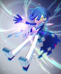 Rule 34 | 1boy, :d, ahoge, black coat, blue hair, blunt bangs, blunt ends, blurry, burippoi, chromatic aberration, coat, collar, cube, dark blue hair, dated, deformed, depth of field, evil grin, evil smile, floating, floating object, full body, gloves, glowing, glowing eyes, gradient background, grey background, grin, hands up, lens flare, light particles, looking ahead, male focus, midair, motion blur, object floating above hand, official style, open clothes, open coat, open hands, open mouth, pants, puyopuyo, puyopuyo tetris 2, shoes, short hair, sideways mouth, signature, smile, solo, squares (puyopuyo), telekinesis, three quarter view, v-shaped eyebrows, white collar, white pants, yellow eyes