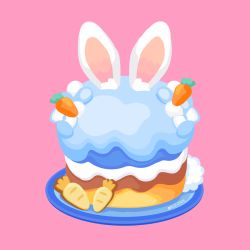 Rule 34 | animal ears, cake, carrot, commentary, cookie, food, food focus, foodification, hololive, icing, no humans, pink background, plate, rabbit ears, rabbit tail, rizu (rizunm), simple background, tail, twitter username, usada pekora, virtual youtuber