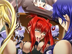 Rule 34 | 3girls, ahegao, bdsm, bent over, bestiality, black package, blonde hair, blue hair, blush, bondage, bound, breasts, clothed sex, cum, cum in pussy, cum on ass, fucked silly, fujiwara akihisa, game cg, humiliation, interspecies, large breasts, multiple girls, nipples, pillory, ponytail, red hair, restrained, ryoushuu kinin no mesuniku jikken chousho, saliva, sex, stationary restraints, stocks, tongue, tongue out, vaginal